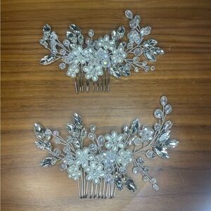 Bridal hair accessories- hair comb set of 2 silver pearl crystal